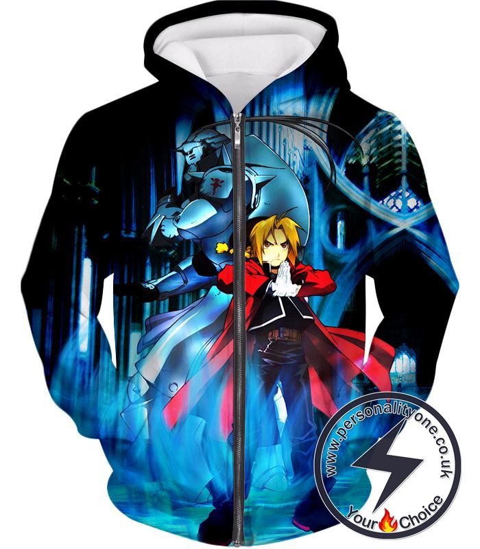 Fullmetal Alchemist Brothers Forever Edward Elrich x Alponse Elrich Cool Anime Action Zip Up Hoodie